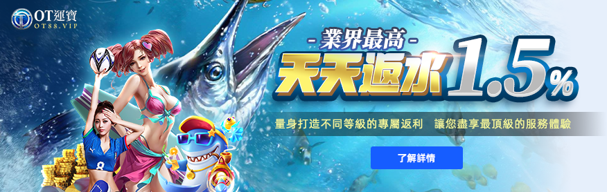 OT運寶娛樂城天天返水1.5%，娛樂城優惠業界最高！